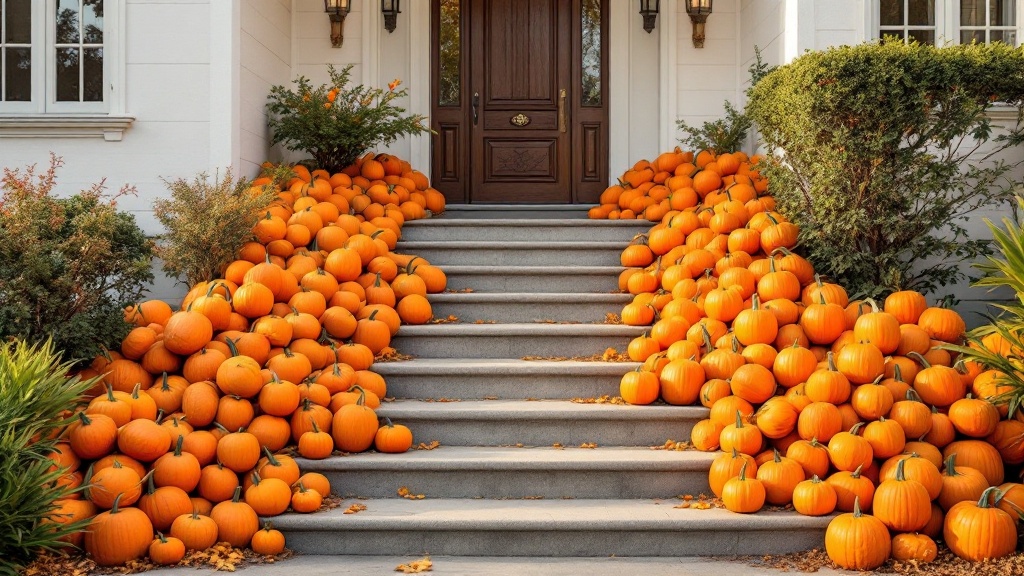 Beautiful porch decorated with pumpkins